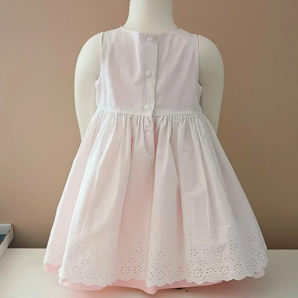 Marks & Spencer Eyelet Dress 12-18m Sleeveless White Pink Floral Butterfly